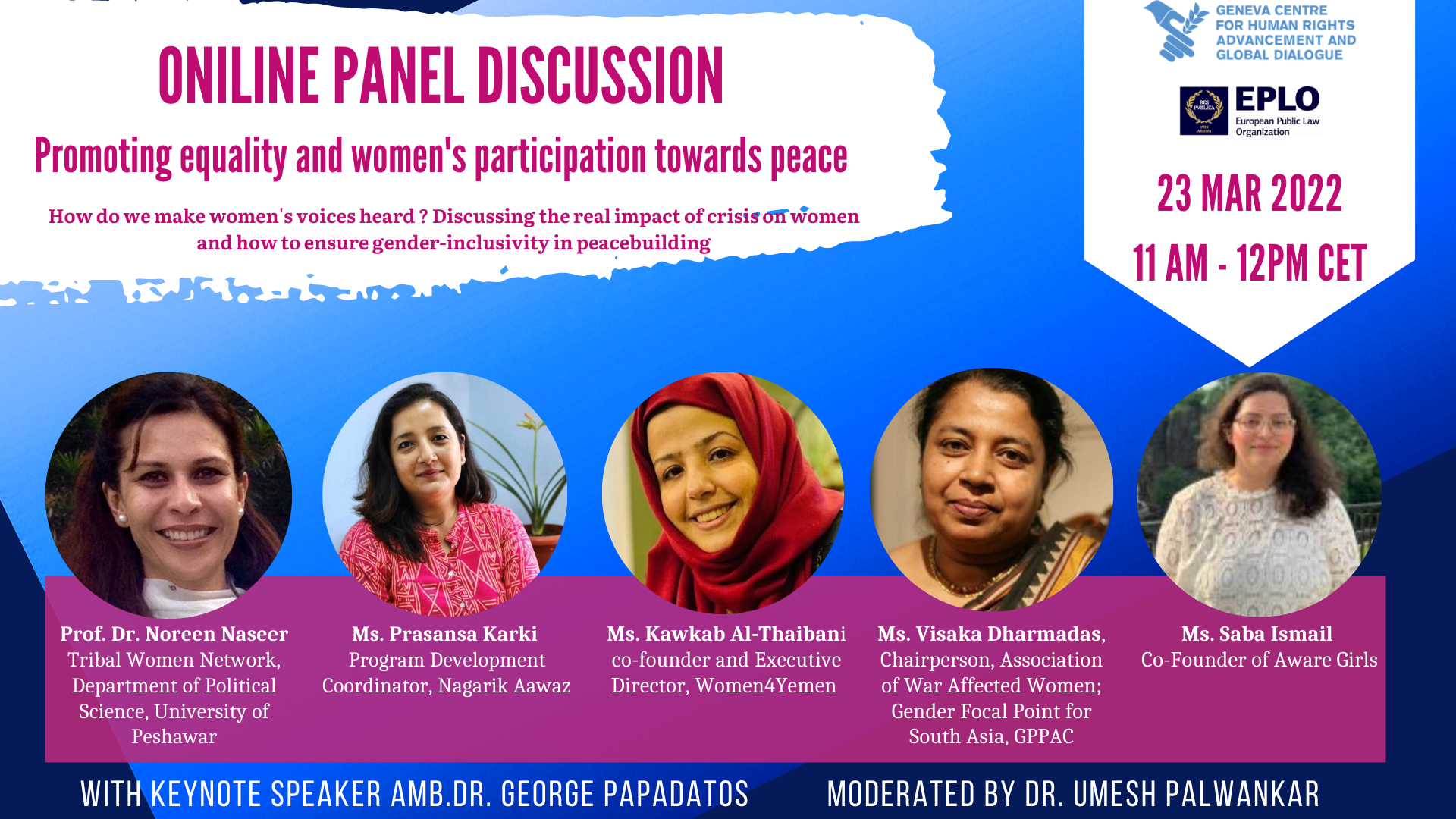 Online Event on Equal Rights and Women's Participation towards peace