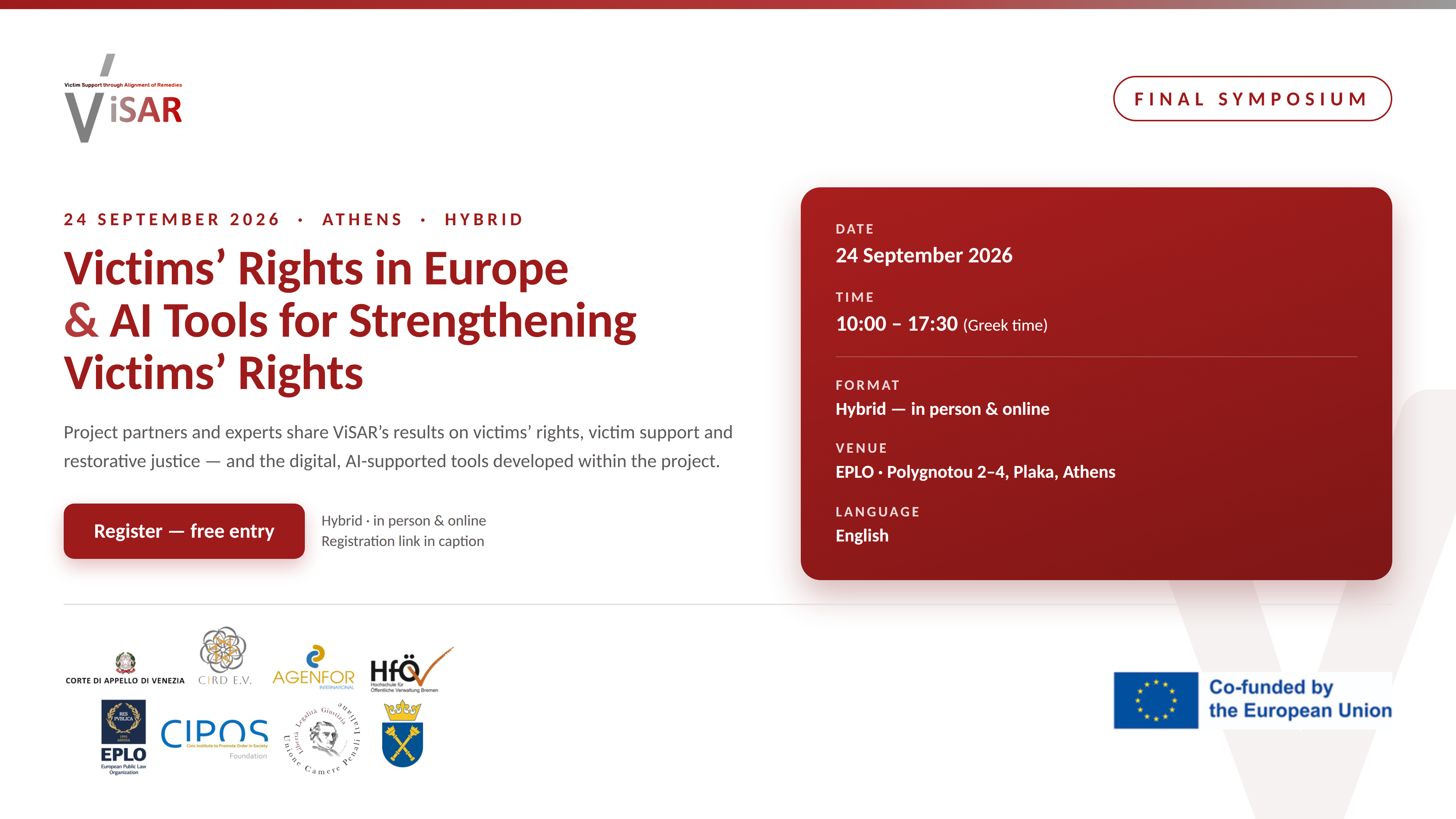ViSAR Final Symposium: Victims’ Rights in Europe and AI Tools for Strengthening Victims’ Rights